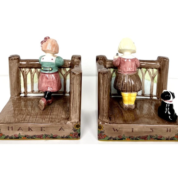 ME Ink 1994 Mary Englebreit “Make A Wish" By Charpente Vintage Ceramic Bookends - Picture 1 of 8